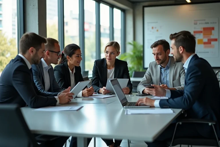 Groupe de professionnels collaborant autour d'une table moderne