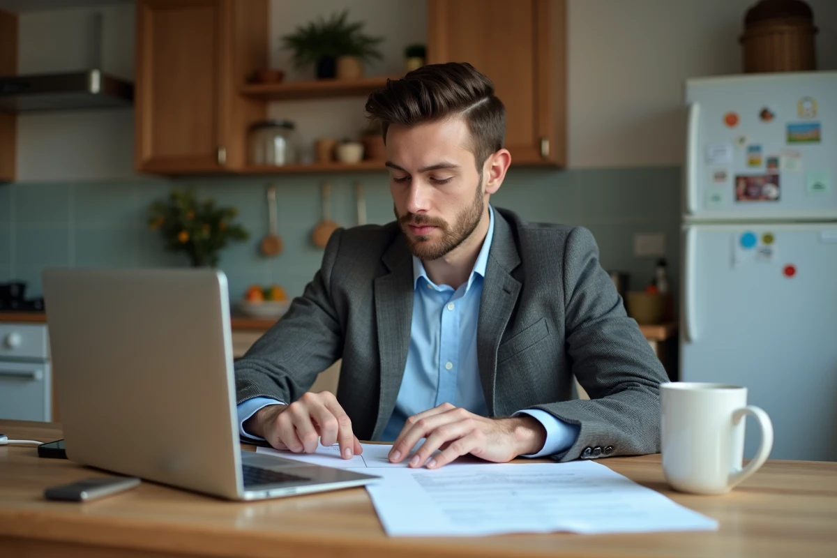Jeune homme vérifiant facture d